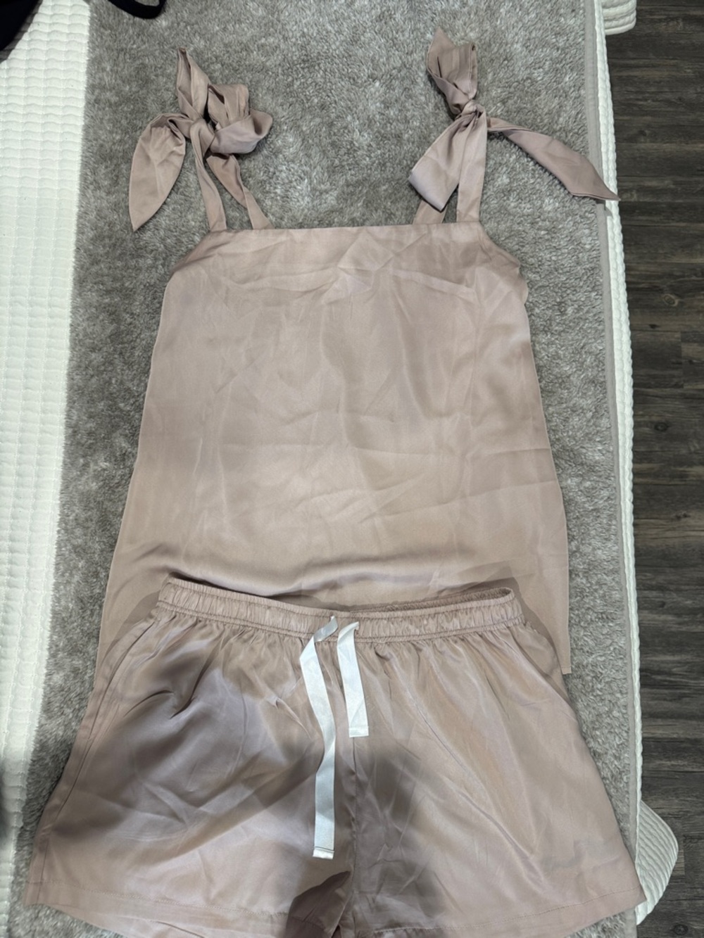 Women's Satin Tie-Shoulder Pajama Set in Dusty Mauve